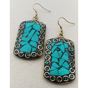 Turquoise - Brass - Earrings